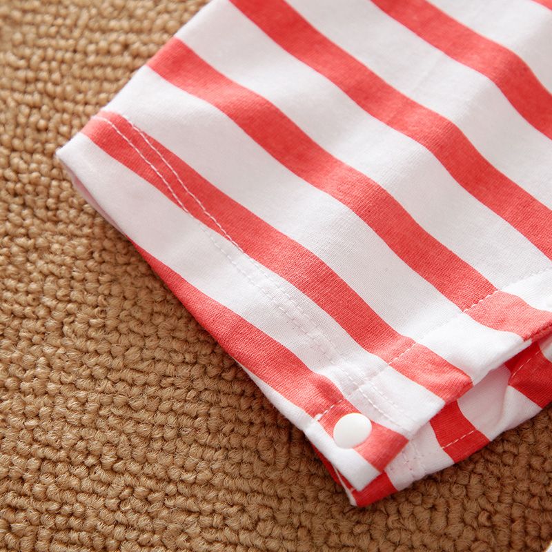 Baby Girl Attached Pouch Half Sleeve Pink Color Striped Romper