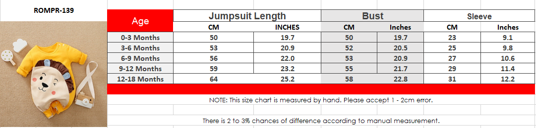 Unisex Cute Lion Character 100% Cotton FullSleeve Yellow Romper