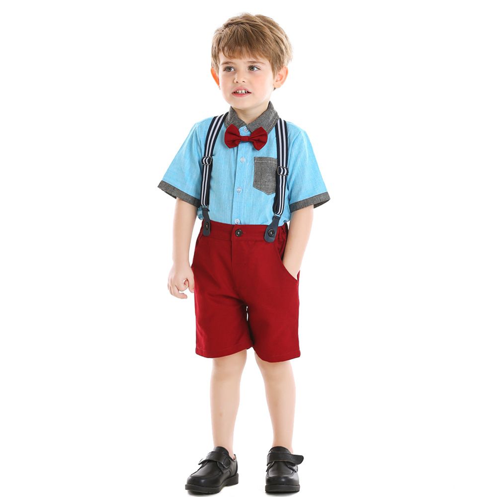 Baby boy red on sale shorts with suspenders