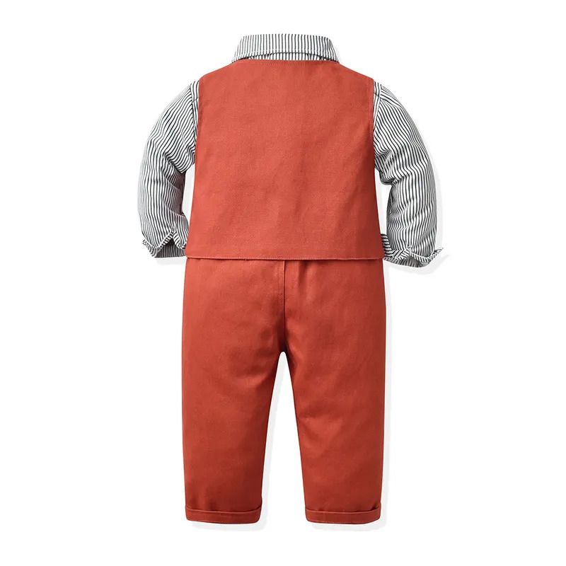 3-Piece Oceassional Wear Baby Boy Suit With Striped Print Shirt