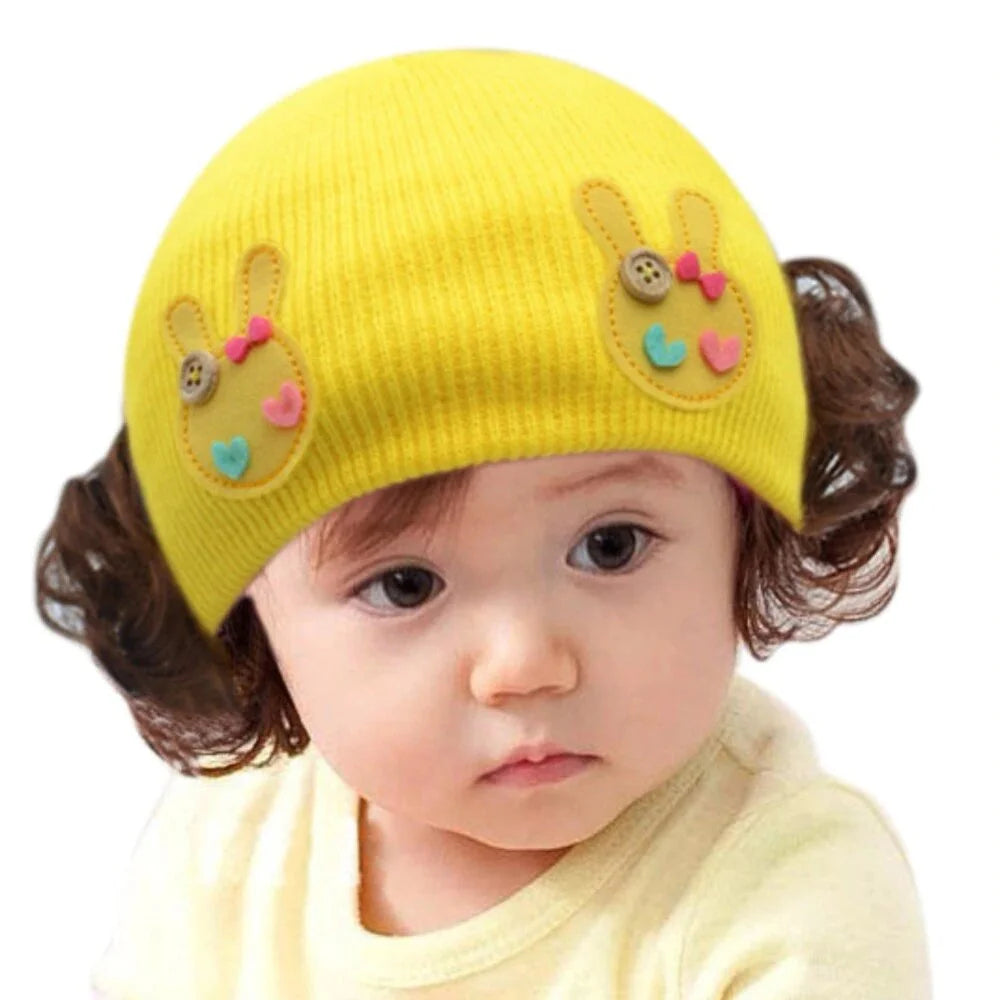 Pack of 2 (without wig) Baby Boy/Girl Winter Knitted Yellow Red Hat for 6M to 5 Year old