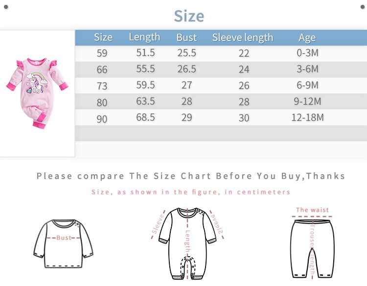 Baby Girl Cute Unicorn Cartoon Printed Long Sleeve Pink Romper