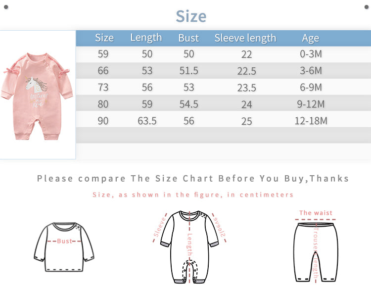 2-Piece Newborn Infant Baby Girl Unicorn Jumpsuit + Hat Set