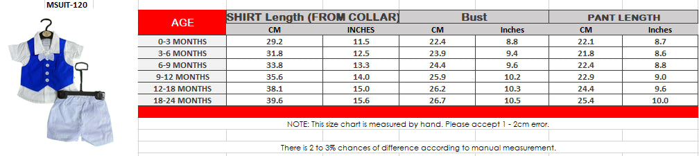 3-Piece Baby Boy Thailand Made Shirt + Shorts and Waist Coat Set