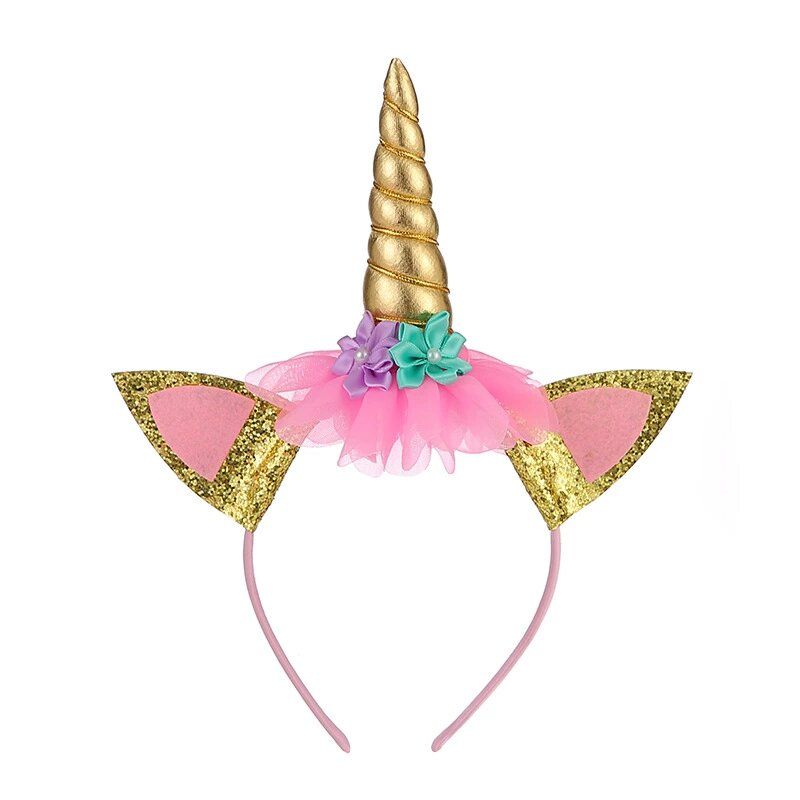 1-Pack Flower Decor Golden Unicorn Hair Hoop for Girls (2Y - 8Y)