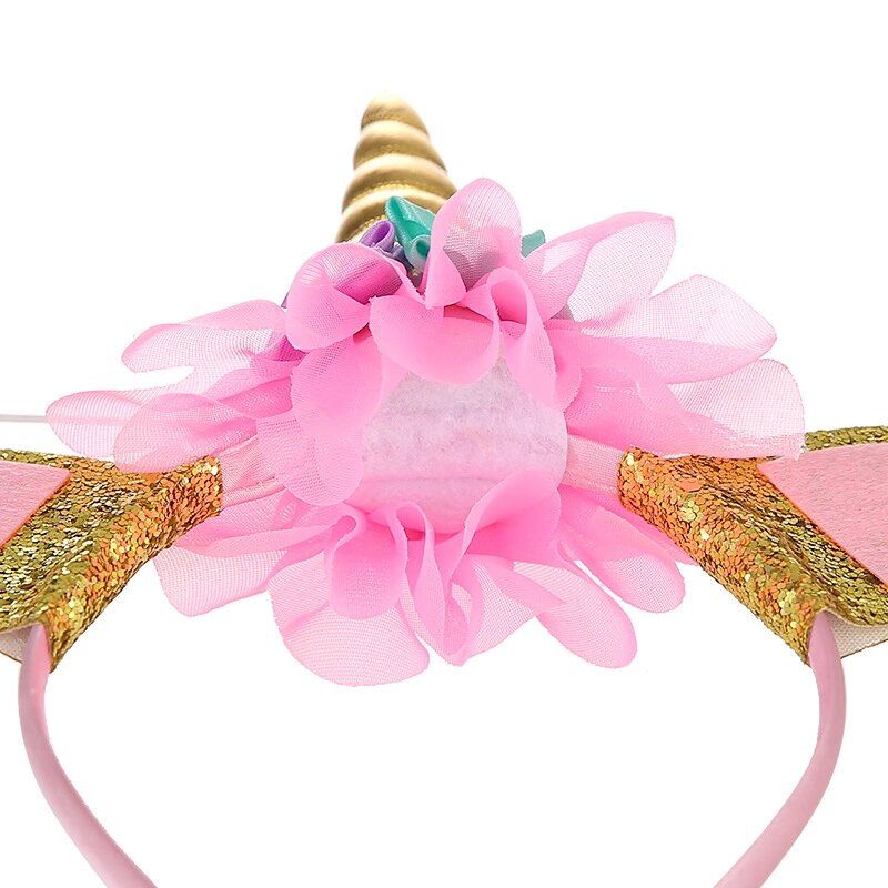 1-Pack Flower Decor Golden Unicorn Hair Hoop for Girls (2Y - 8Y)