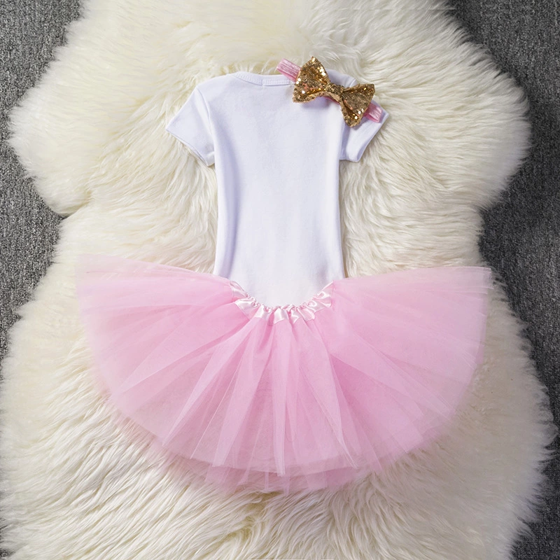 3-Piece Second Birthday Bodysuit Pink Skirt Bow Headband Set