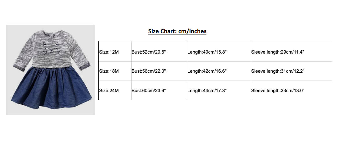 Kitty Print Long-sleeve Autumn Spring Season Dress for 9 to 24 Months