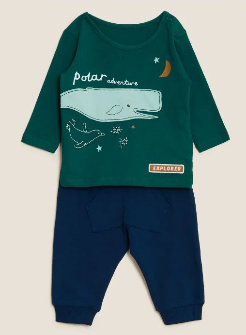 2pc Cotton Rich Baby Outfit Marks & Spencer for Infant