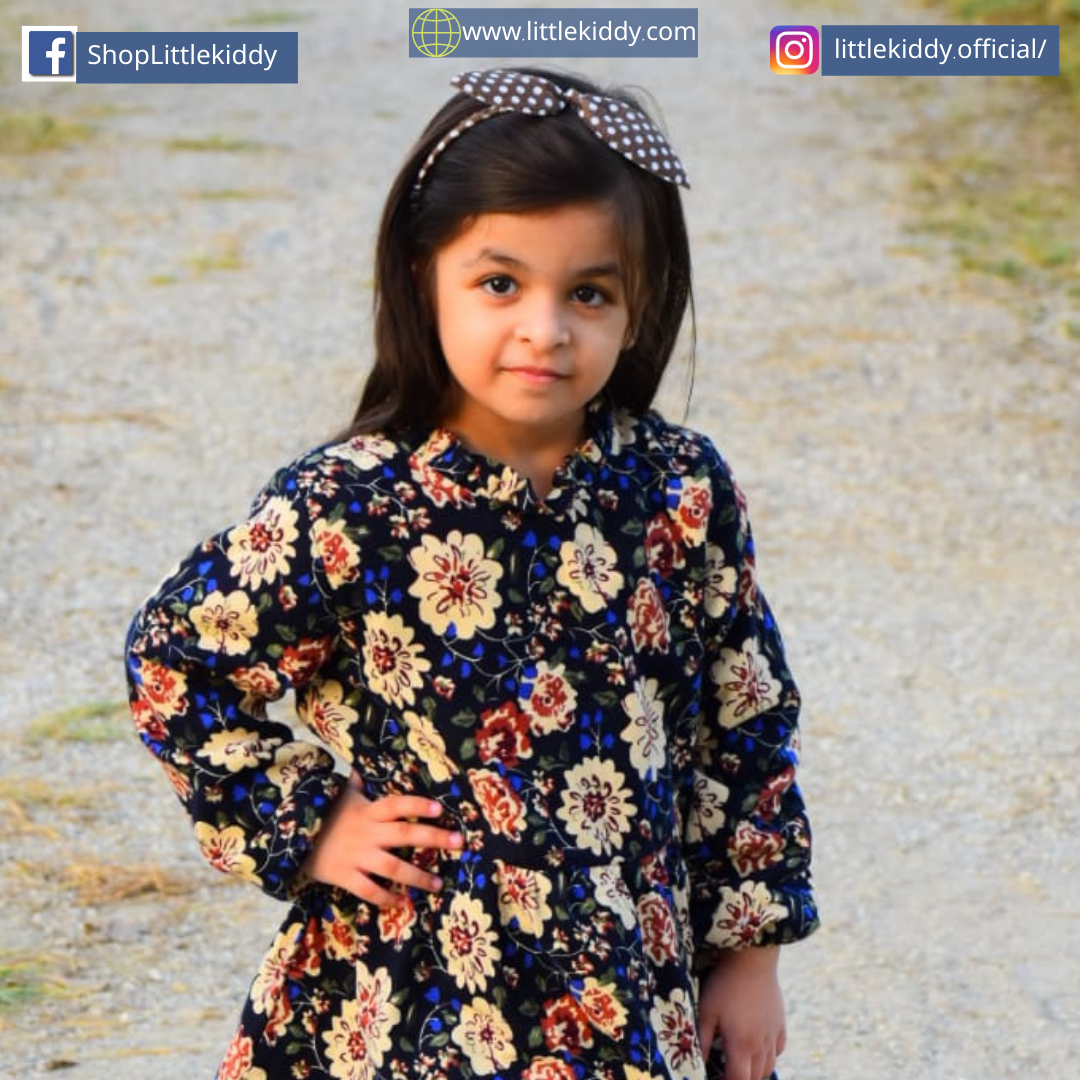 2 Pcs Plush Lined Floral Wool Dress and Faux Fur Vest Set