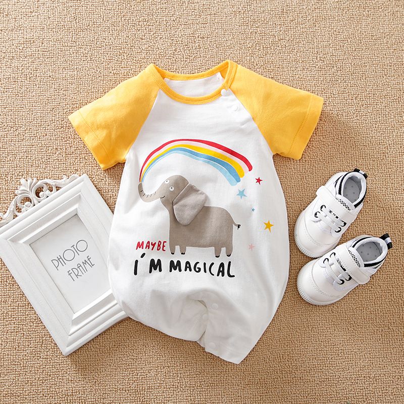 Elephant Print Short Sleeves Cotton Summer Bodysuit Romper