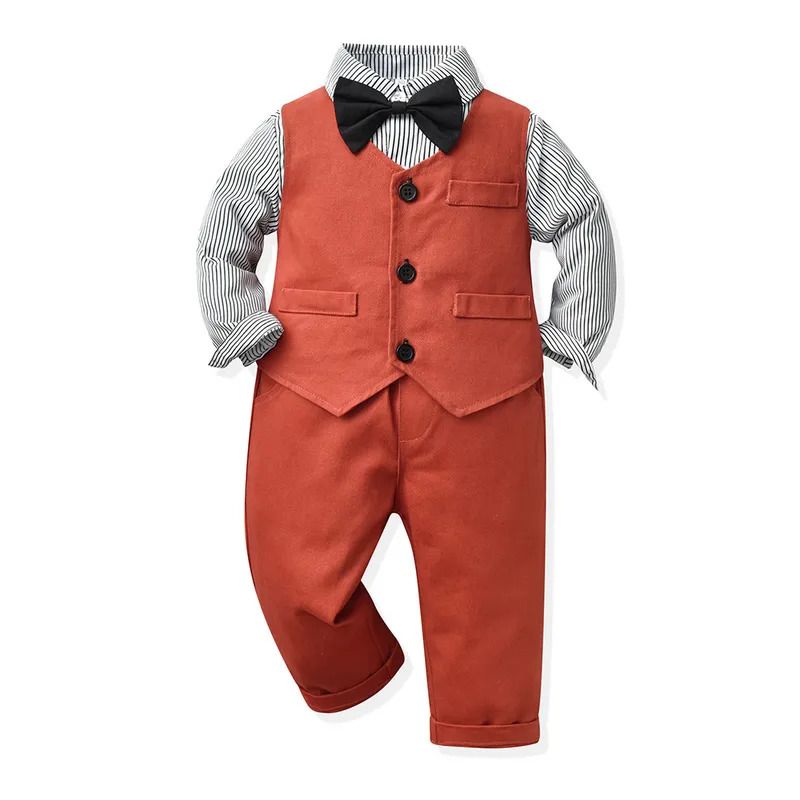 3-Piece Oceassional Wear Baby Boy Suit With Striped Print Shirt