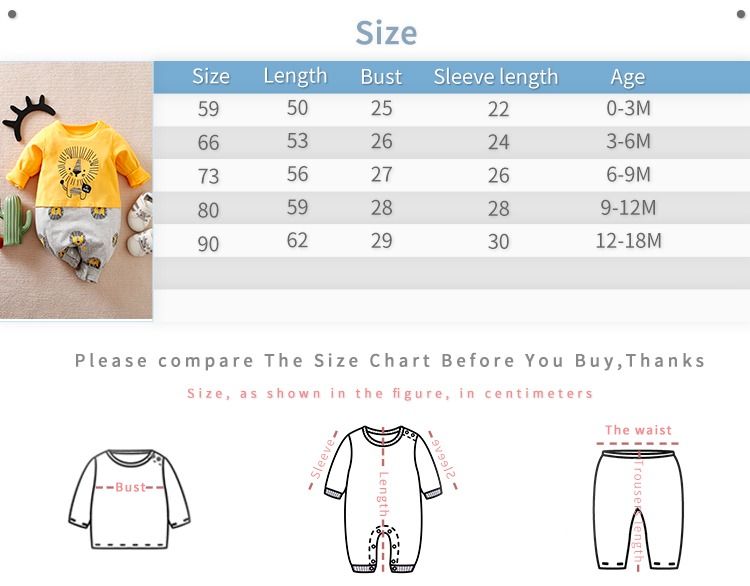 Baby Boy/Girl Unisex Cartoon Lion Printed Long Sleeve Yellow Grey Romper
