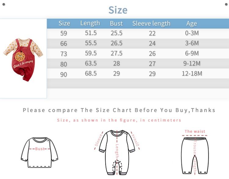 Don't Be Angry Letter Cookie Cartoon Printed Baby Girl Stylish Casual Overall Jumpsuit