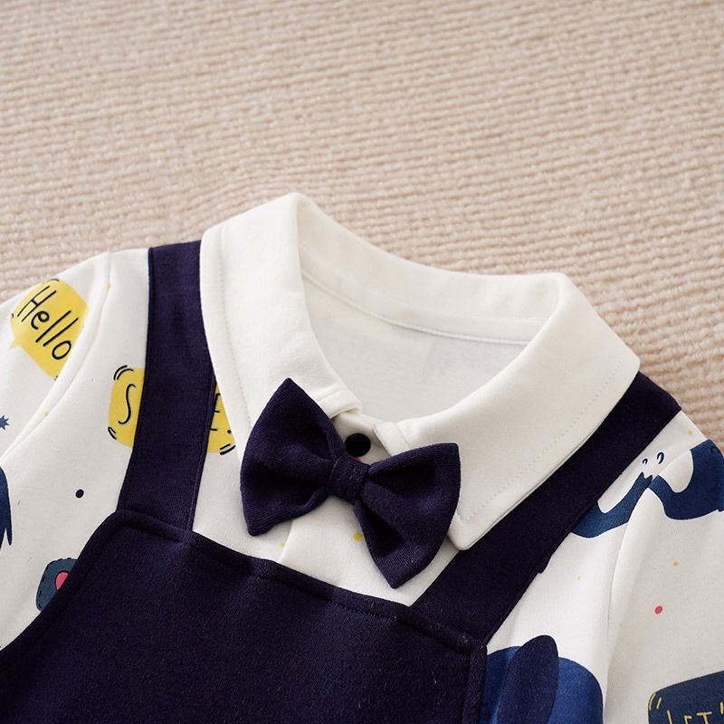 Elephant Letter Cartoon Printed Bow-Tie Partywear Overall Design Jumpsuit