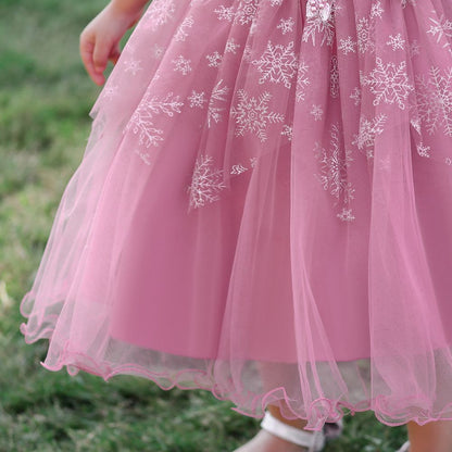 Baby Girls Embroidery Snow-Flake Knee Length Flower Partywear Pink Frock