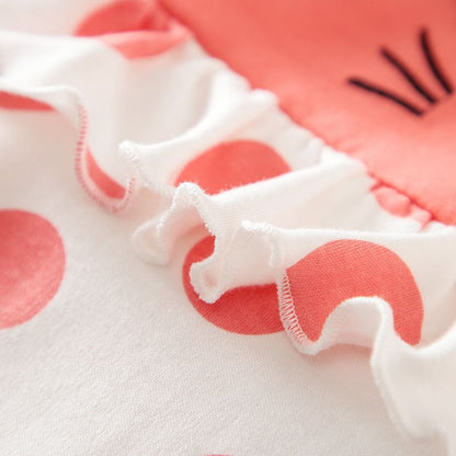 Baby Girl Ruffled Stylish Kitty Design Polka Dot Long Sleeve Jumpsuit