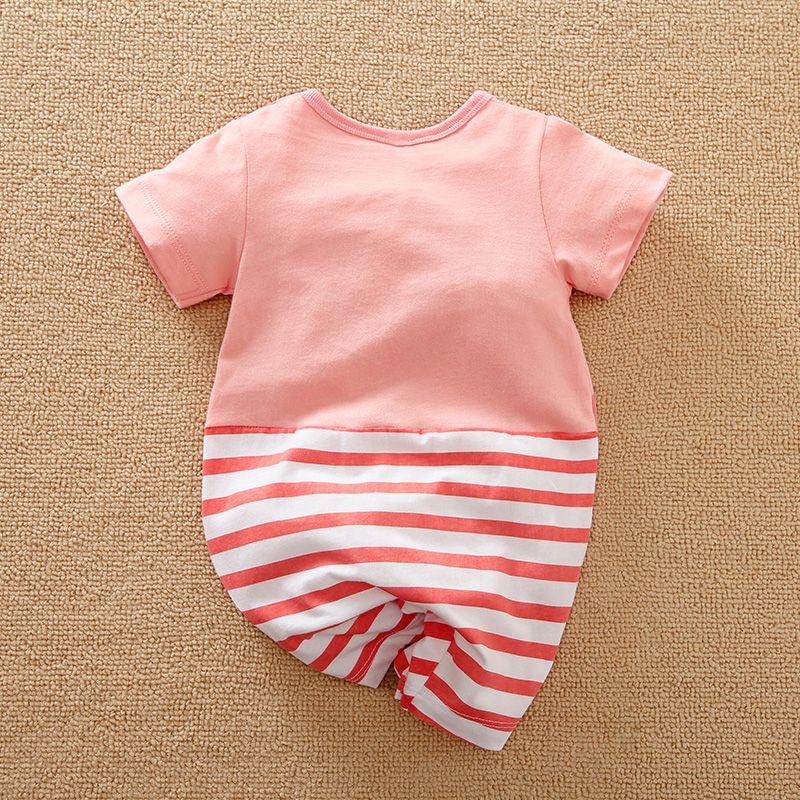 Baby Girl Attached Pouch Half Sleeve Pink Color Striped Romper