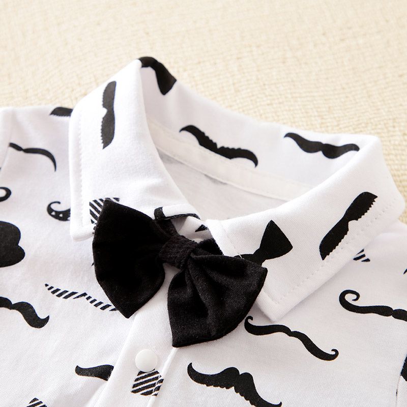 2-Piece Unisex Moustache Pattern Bow Tie Decor Long-sleeve Bodysuit And Pajama Set