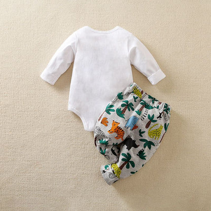 2-Piece Unisex Best-Mom Printed White Bodysuit And Jungle Safari Pajama Set