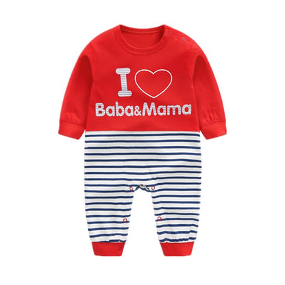 I Love Mama Baba Printed Stripe Pattern Romper Jumpsuit