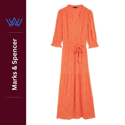 M&S V-neck printed fitted waist midi dress