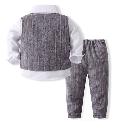 Gentleman Baby Boy Bow Tie Vest 3-Piece Grey Suit Set