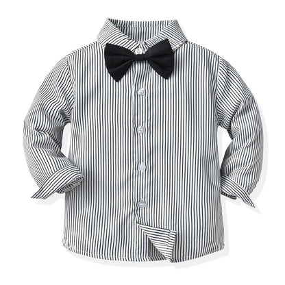3-Piece Oceassional Wear Baby Boy Suit With Striped Print Shirt