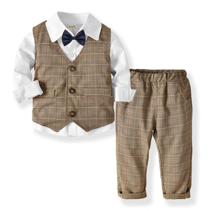 Little Kiddy Gentleman 3-Piece Formal Plaid Design Party Function Suit.