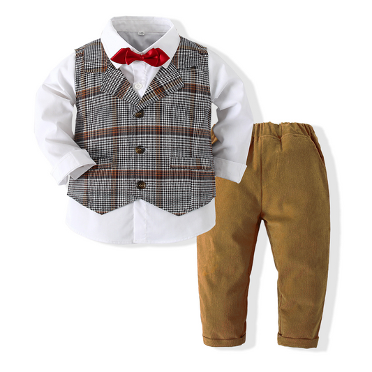 Partywear Formal Plaid Design 3-Piece Boy Suit