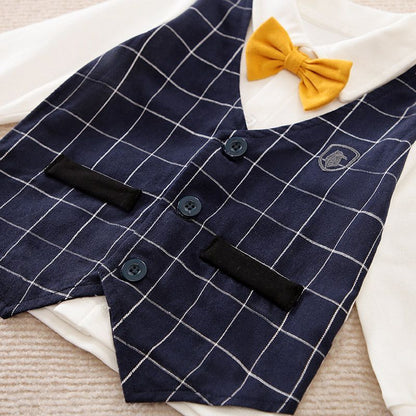 Baby Boy Gentleman 3-Piece Formal Blue Vest Coat Plaid Design Party Function Suit