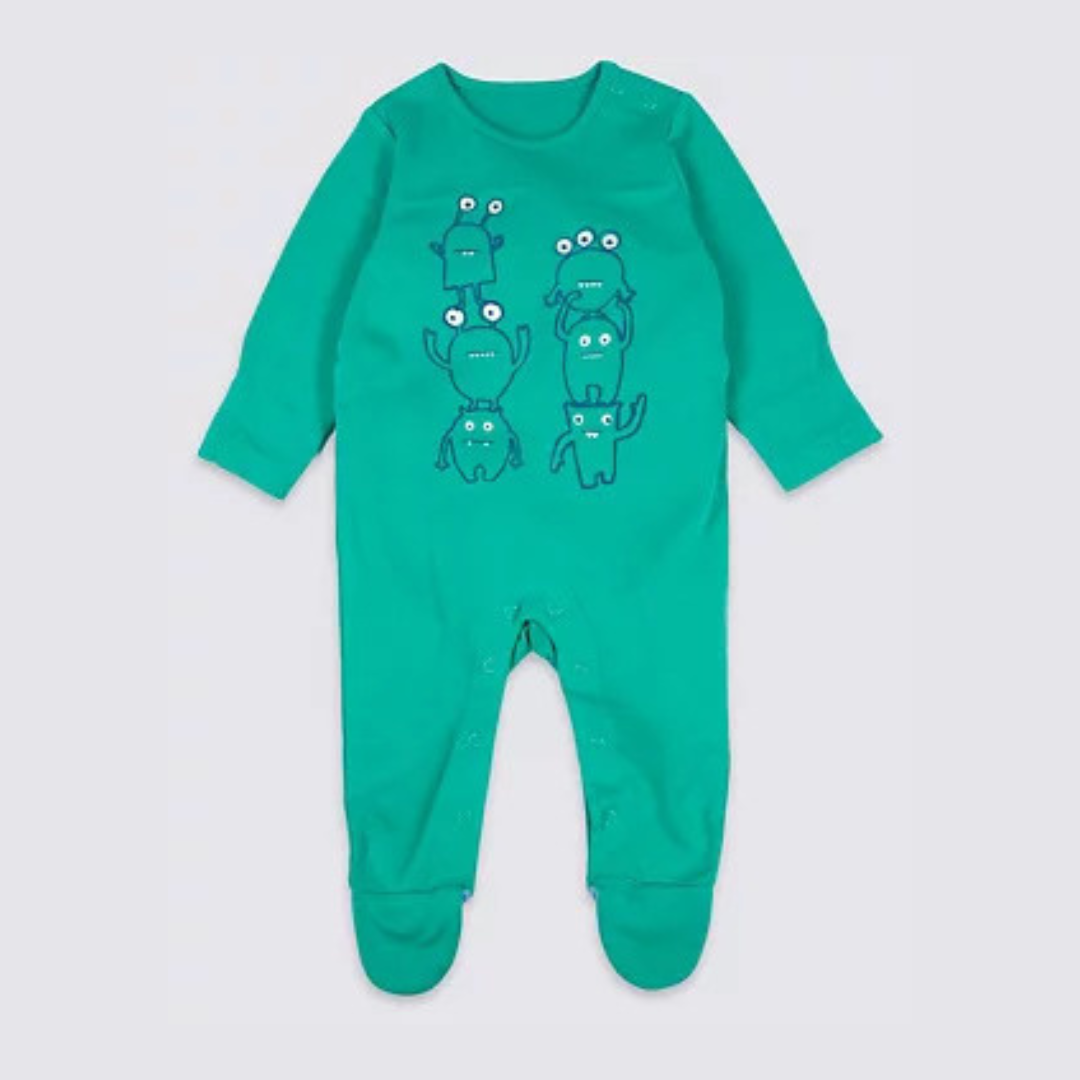 M&S Baby 3 Pack Monster Print Pure Cotton Sleepsuits Little Kiddy