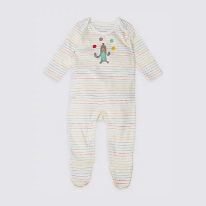 M&S Unisex 3 Pack Animal Party Pure Cotton Sleepsuits
