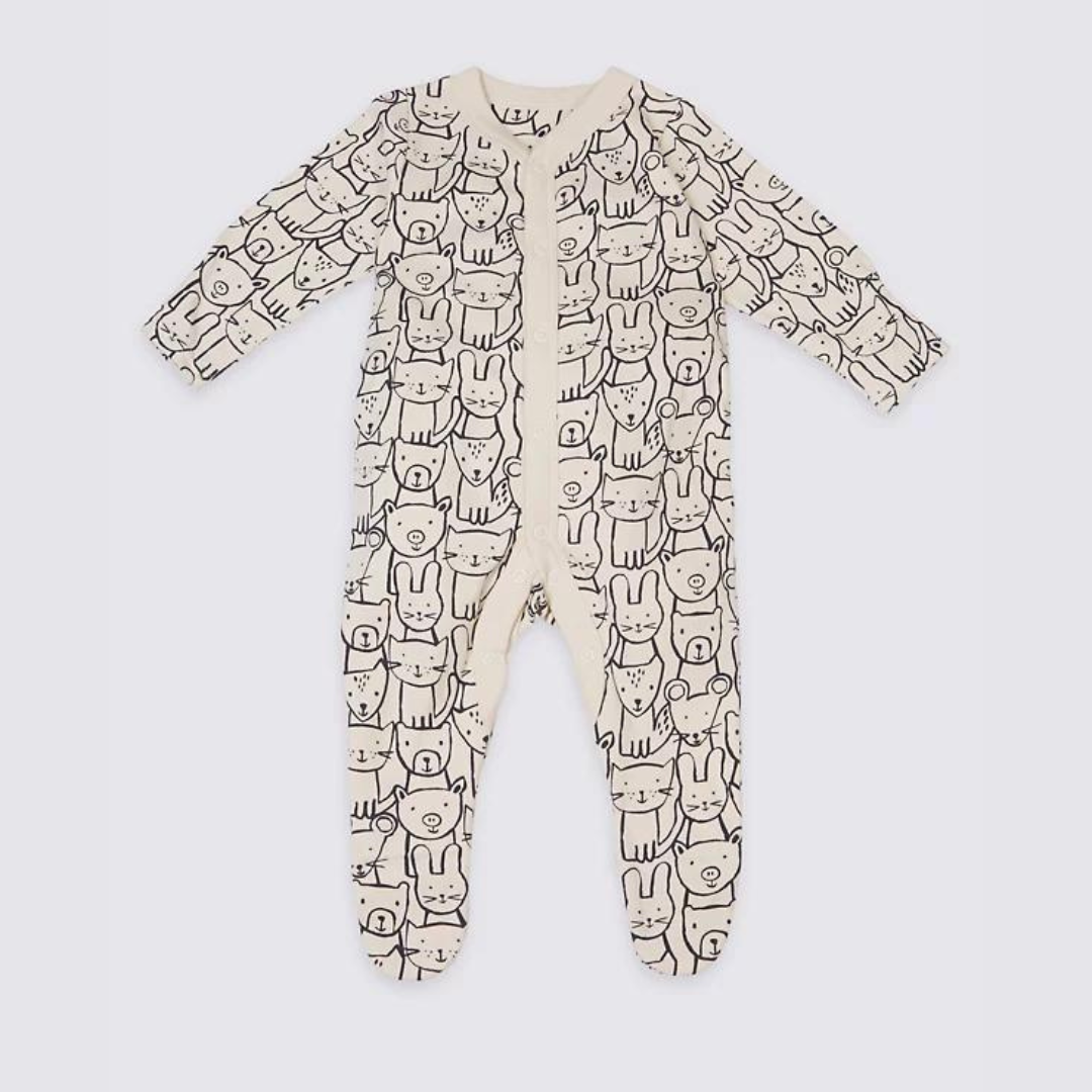 M&S Baby 3 Pack Teddy & Friends Design Cotton Sleepsuits