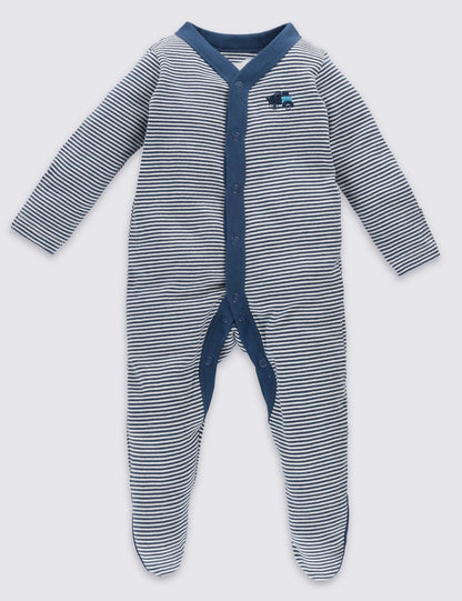 M&S Baby 3 Pack Assorted Pure Cotton Sleepsuits