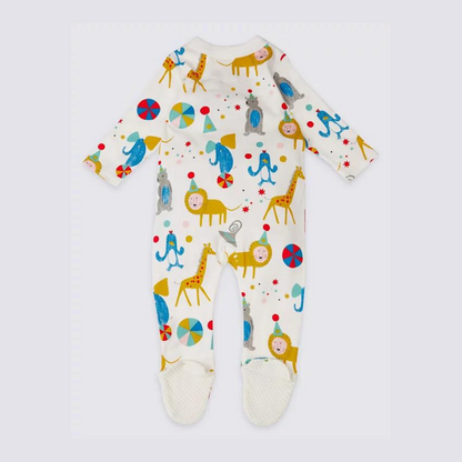 M&S Unisex 3 Pack Animal Party Pure Cotton Sleepsuits