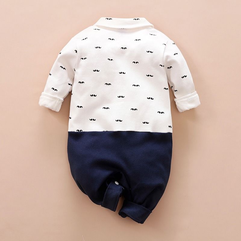 Baby Boy Peter Pan Collar Embroidery Moustache Bow-Tie Romper