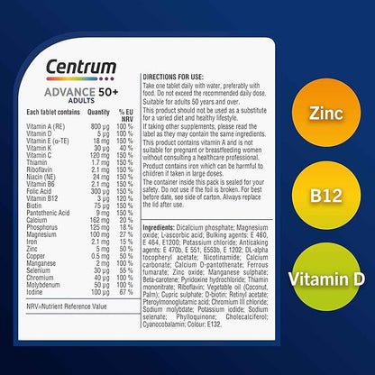 Centrum Advance 50 Plus Tablets Multivitamin & Mineral Supplements with 24 essential nutrients including vitamin 180 Tablets