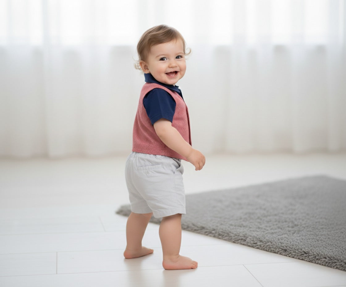3-Piece Baby Boy Thailand Made Shirt + Shorts and Red Waist Coat Set