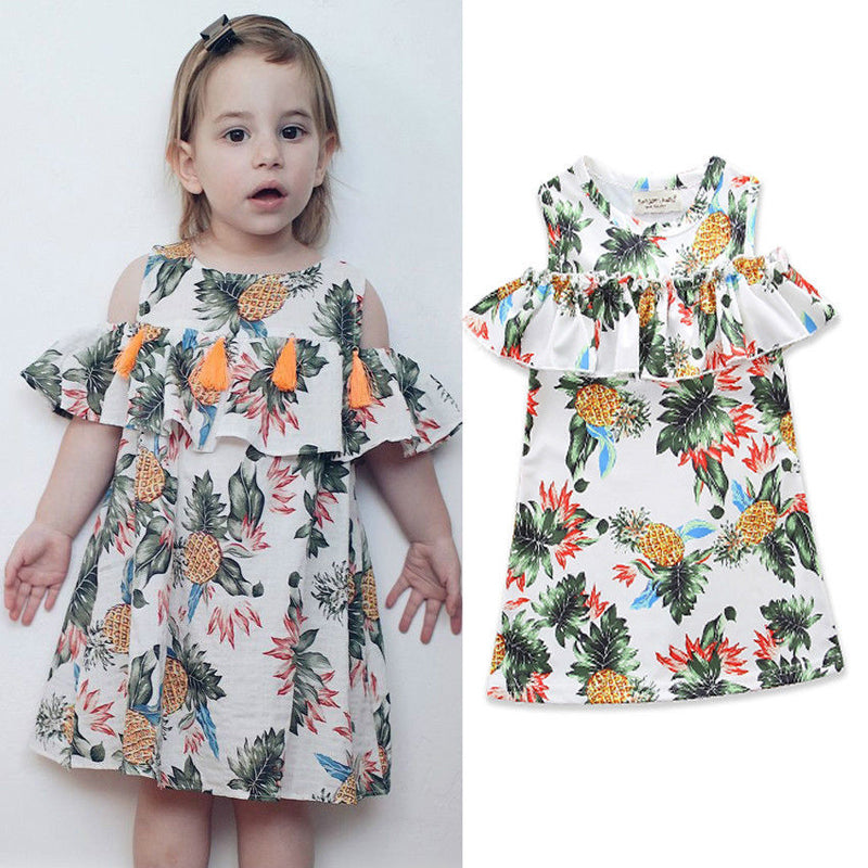 Toddler Girl Off-shoulder Pineapple Printed Dress