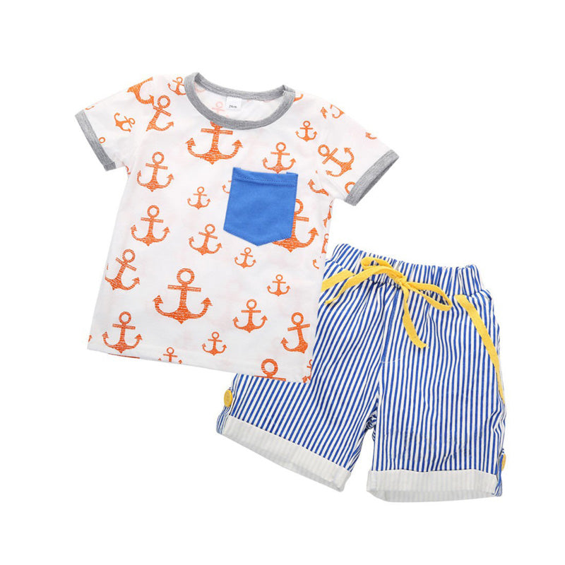 Anchor Print Short-sleeve T-shirt and Shorts Set