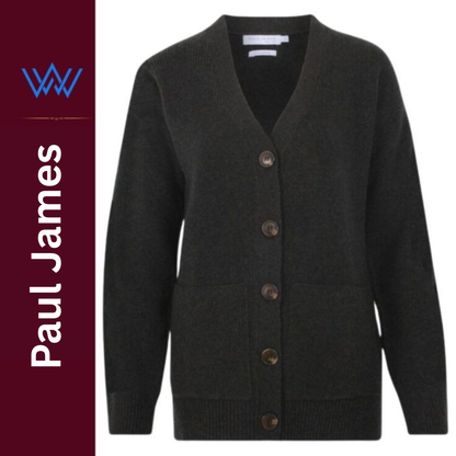 Paul James Lambswool V Neck Ribbed Layla Cardigan With Pockets