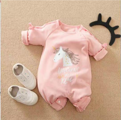 2-Piece Newborn Infant Baby Girl Unicorn Jumpsuit + Hat Set