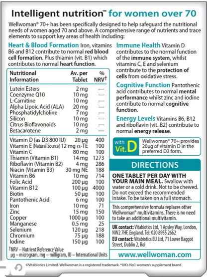 Vitabiotics Wellwoman 70 plus 30 Tablets