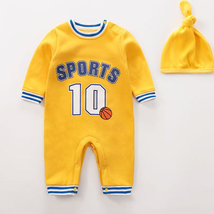 2-piece Baby Letter Sports Winter Fleece Lining Jumpsuit and Hat Set
