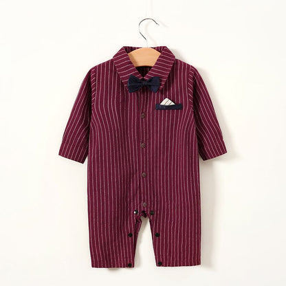 Baby Boy Gentleman Bowknot Decor Stripe Long-sleeve Summer Romper Jumpsuit
