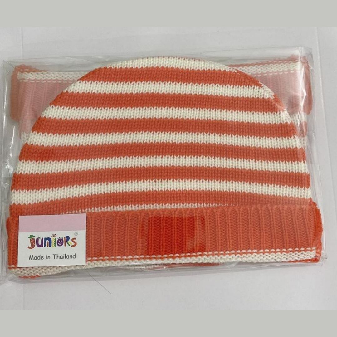 Newborn Baby Imported Knitted Winter Orange/White Hat
