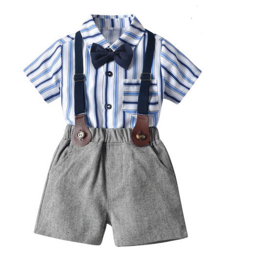Baby Boy Gentleman Strips Design Formal Suit with Suspender ( Without Cap)