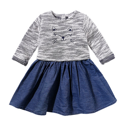 Kitty Print Long-sleeve Autumn Spring Season Dress for 9 to 24 Months