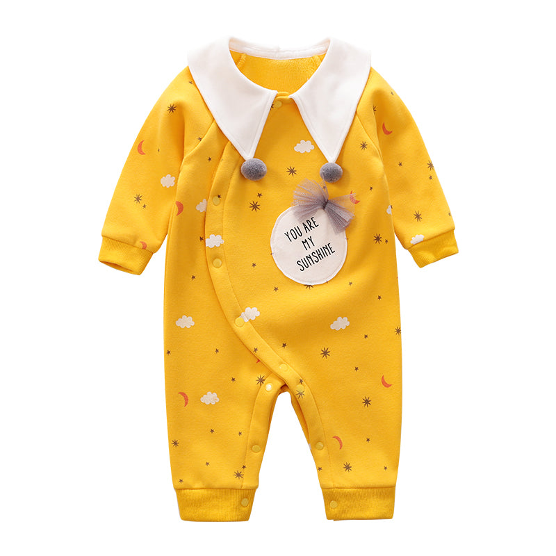Baby Girl Cloud and Stars Allover Winter Long-sleeve Jumpsuit 0 to 18 Months